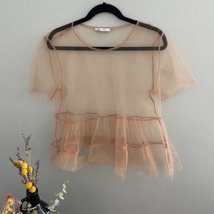 Sheer Beige Ruffled Costume Top
